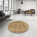 Round Machine Washable Abstract Light Brown Rug in a Office, wshabs2871