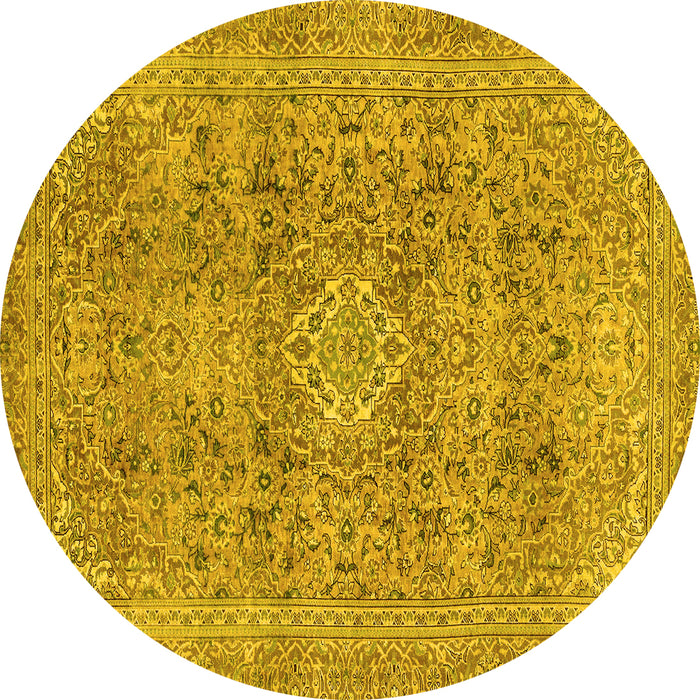 Round Machine Washable Abstract Yellow Modern Rug, wshabs2871yw
