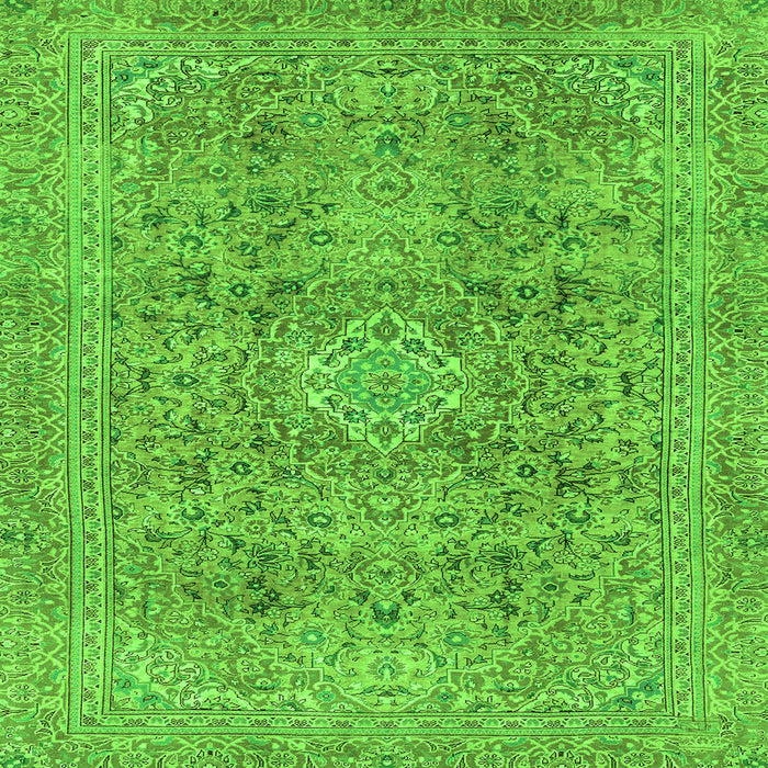 Square Machine Washable Abstract Green Modern Area Rugs, wshabs2871grn