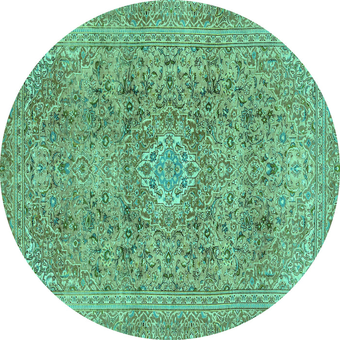 Round Machine Washable Abstract Turquoise Modern Area Rugs, wshabs2871turq