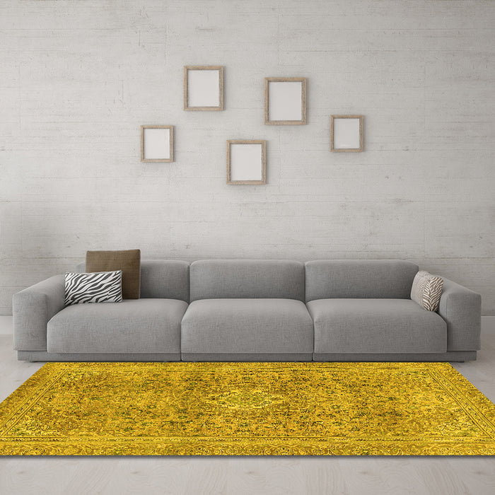 Machine Washable Abstract Yellow Modern Rug in a Living Room, wshabs2871yw