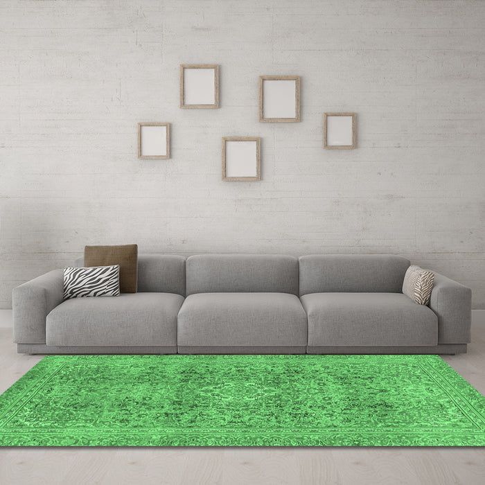 Machine Washable Abstract Emerald Green Modern Area Rugs in a Living Room,, wshabs2871emgrn