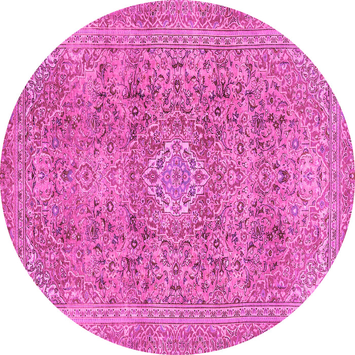 Round Machine Washable Abstract Pink Modern Rug, wshabs2871pnk