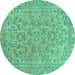 Round Machine Washable Abstract Turquoise Modern Area Rugs, wshabs2872turq