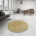 Round Abstract Metallic Gold Modern Rug in a Office, abs2872