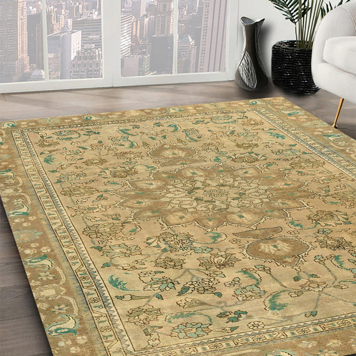 Machine Washable Abstract Metallic Gold Rug in a Family Room, wshabs2872