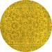 Round Machine Washable Abstract Yellow Modern Rug, wshabs2872yw