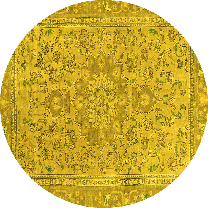 Round Abstract Yellow Modern Rug, abs2872yw