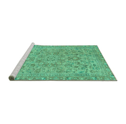 Sideview of Machine Washable Abstract Turquoise Modern Area Rugs, wshabs2872turq