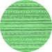 Round Machine Washable Abstract Emerald Green Modern Area Rugs, wshabs2873emgrn