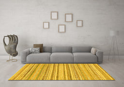 Machine Washable Abstract Yellow Modern Rug in a Living Room, wshabs2873yw