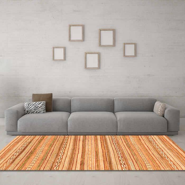 Machine Washable Abstract Orange Modern Area Rugs in a Living Room, wshabs2873org
