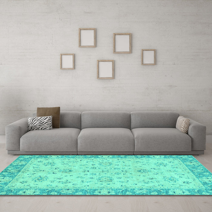 Machine Washable Abstract Turquoise Modern Area Rugs in a Living Room,, wshabs2874turq