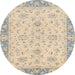 Round Machine Washable Abstract Pastel Orange Rug, wshabs2874