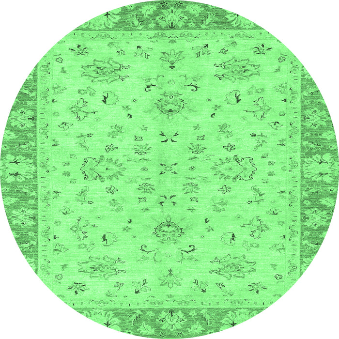 Round Machine Washable Abstract Emerald Green Modern Area Rugs, wshabs2874emgrn