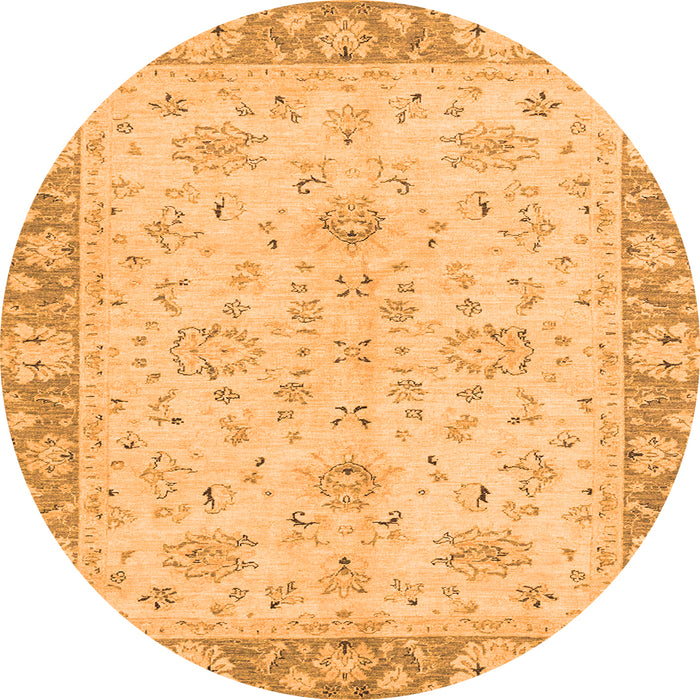 Round Machine Washable Abstract Orange Modern Area Rugs, wshabs2874org