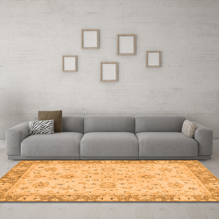 Machine Washable Abstract Orange Modern Area Rugs in a Living Room, wshabs2874org