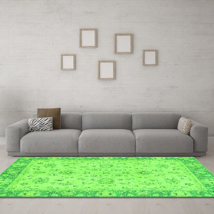Machine Washable Abstract Green Modern Area Rugs in a Living Room,, wshabs2874grn