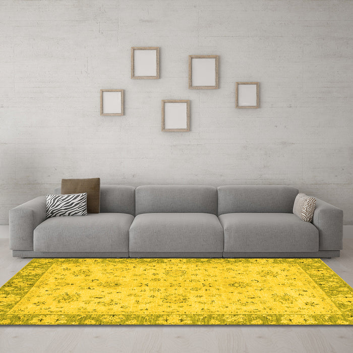 Machine Washable Abstract Yellow Modern Rug in a Living Room, wshabs2874yw