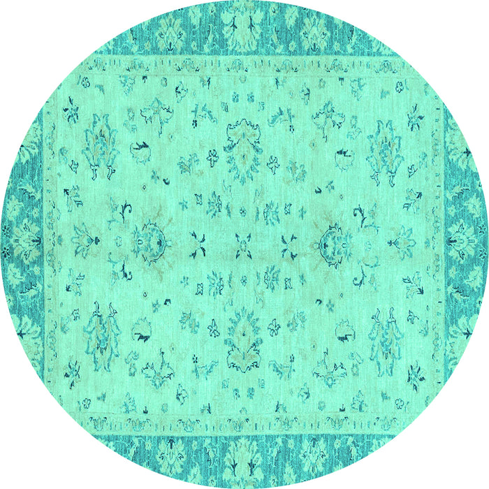 Round Machine Washable Abstract Turquoise Modern Area Rugs, wshabs2874turq