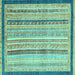 Square Machine Washable Abstract Turquoise Modern Area Rugs, wshabs2875turq