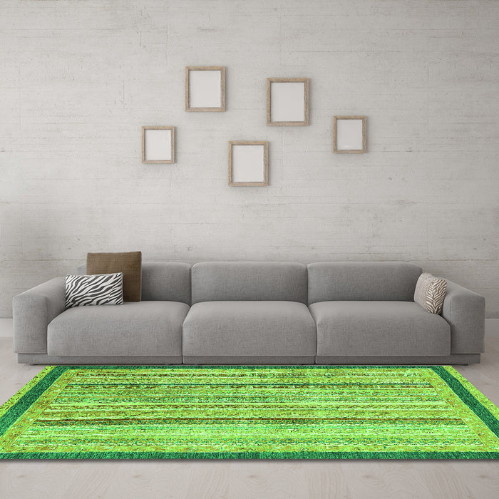 Machine Washable Abstract Green Modern Area Rugs in a Living Room,, wshabs2875grn
