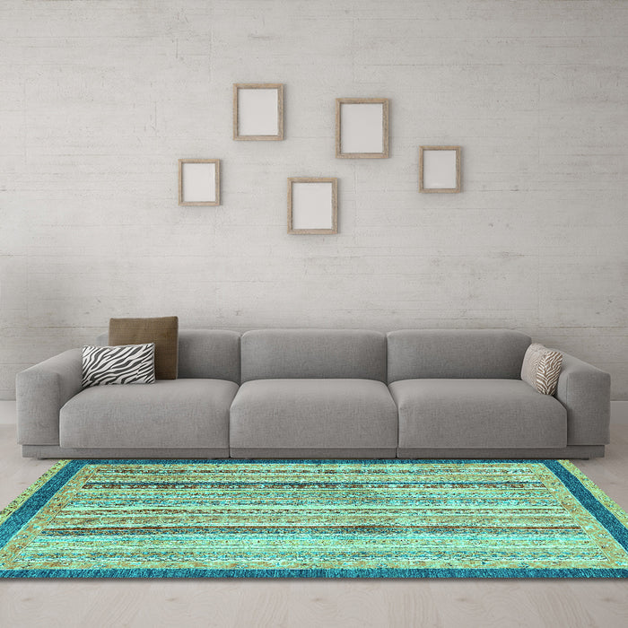 Machine Washable Abstract Turquoise Modern Area Rugs in a Living Room,, wshabs2875turq