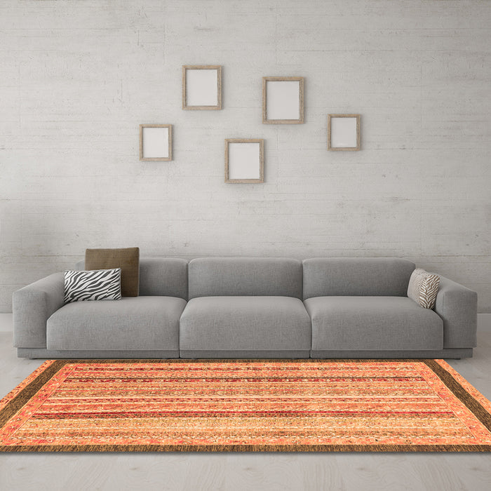 Machine Washable Abstract Orange Modern Area Rugs in a Living Room, wshabs2875org