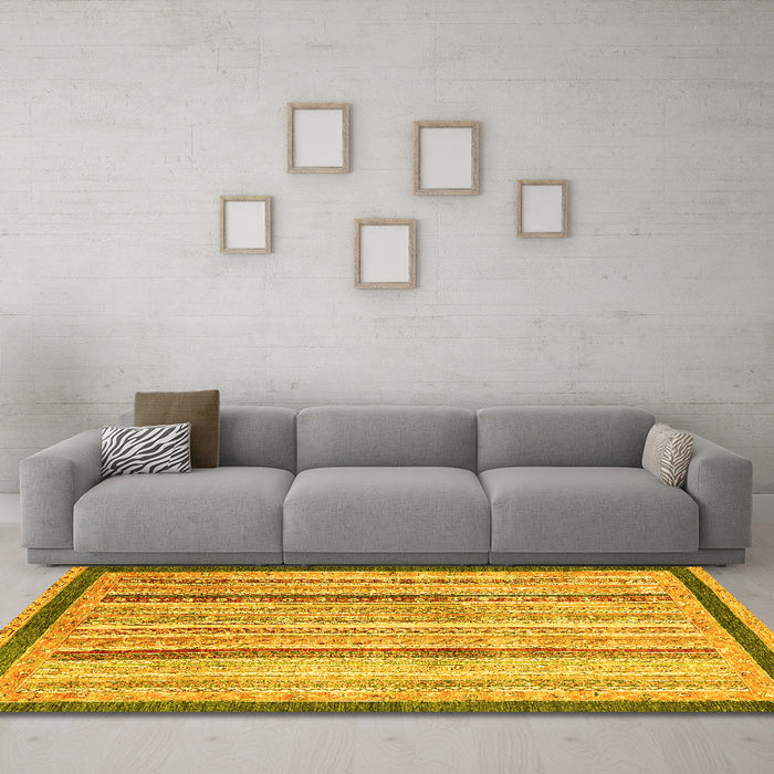 Machine Washable Abstract Yellow Modern Rug in a Living Room, wshabs2875yw