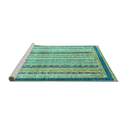 Sideview of Machine Washable Abstract Turquoise Modern Area Rugs, wshabs2875turq