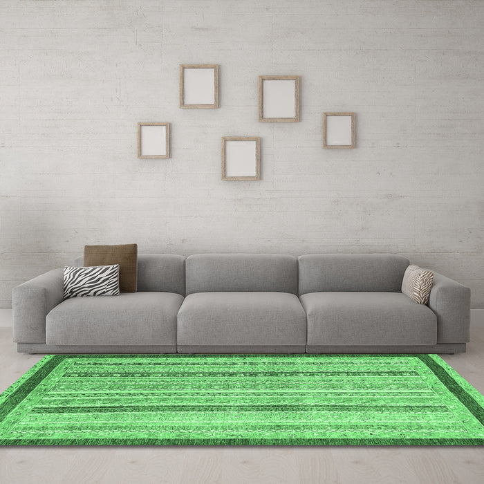 Machine Washable Abstract Emerald Green Modern Area Rugs in a Living Room,, wshabs2875emgrn