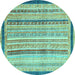 Round Machine Washable Abstract Turquoise Modern Area Rugs, wshabs2875turq