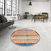 Round Machine Washable Abstract Brown Sugar Brown Rug in a Office, wshabs2875