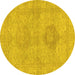 Round Abstract Yellow Modern Rug, abs2876yw