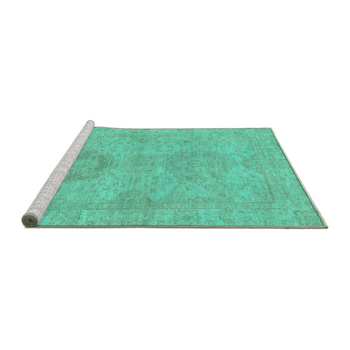 Sideview of Machine Washable Abstract Turquoise Modern Area Rugs, wshabs2876turq