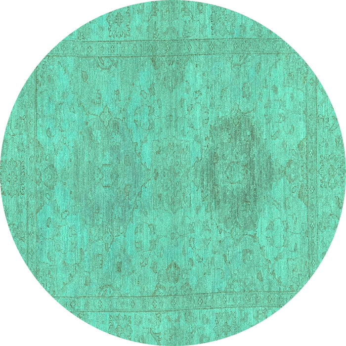 Round Machine Washable Abstract Turquoise Modern Area Rugs, wshabs2876turq