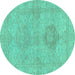 Round Machine Washable Abstract Turquoise Modern Area Rugs, wshabs2876turq