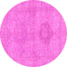 Round Machine Washable Abstract Pink Modern Rug, wshabs2876pnk