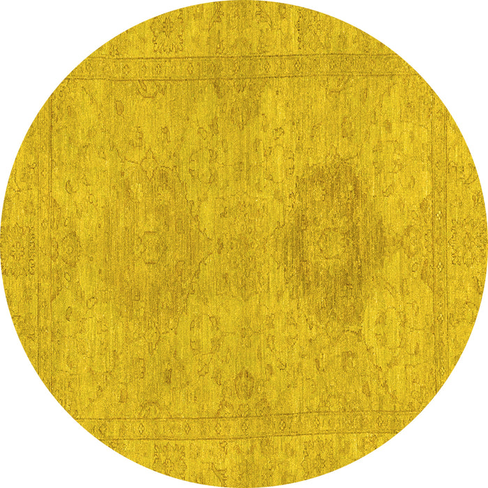 Round Machine Washable Abstract Yellow Modern Rug, wshabs2876yw