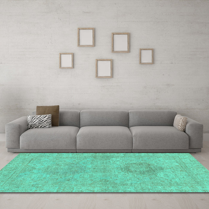 Machine Washable Abstract Turquoise Modern Area Rugs in a Living Room,, wshabs2876turq