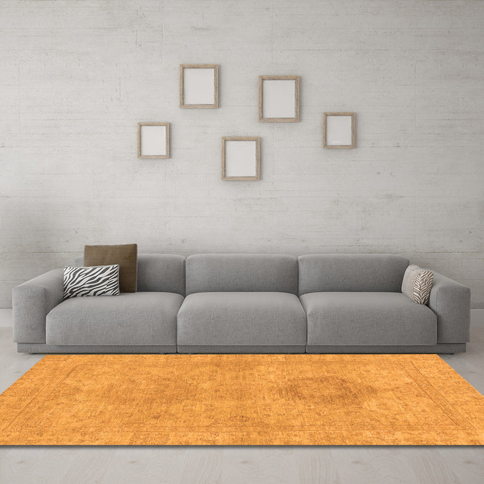 Machine Washable Abstract Orange Modern Area Rugs in a Living Room, wshabs2876org