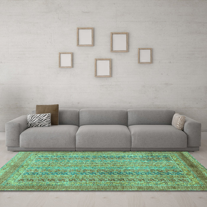 Machine Washable Abstract Turquoise Modern Area Rugs in a Living Room,, wshabs2877turq