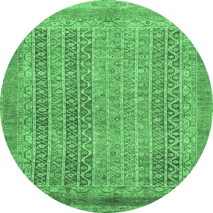Round Machine Washable Abstract Emerald Green Modern Area Rugs, wshabs2877emgrn