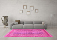 Machine Washable Abstract Pink Modern Rug, wshabs2877pnk