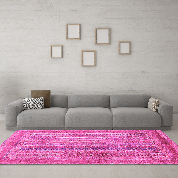 Machine Washable Abstract Pink Modern Rug in a Living Room, wshabs2877pnk