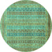 Round Machine Washable Abstract Turquoise Modern Area Rugs, wshabs2877turq