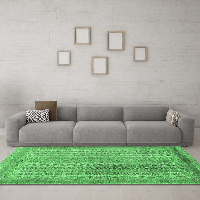 Machine Washable Abstract Emerald Green Modern Area Rugs in a Living Room,, wshabs2877emgrn