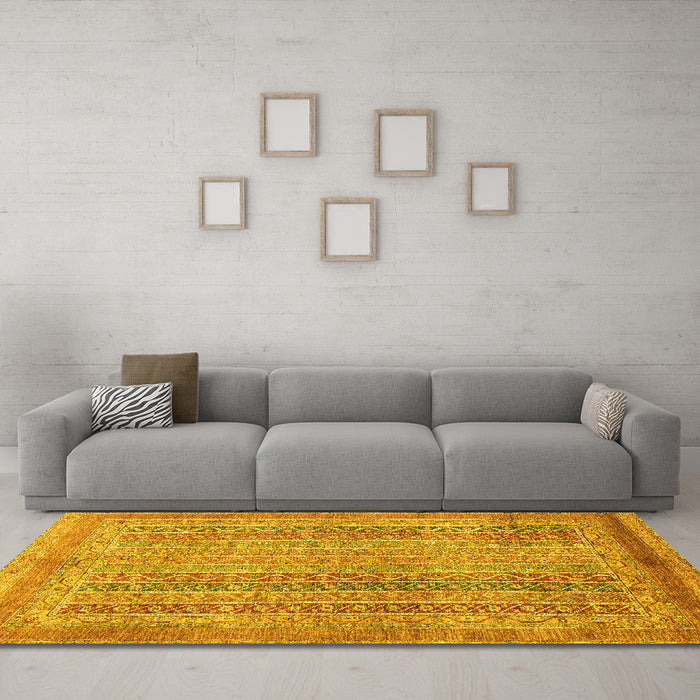 Machine Washable Abstract Yellow Modern Rug in a Living Room, wshabs2877yw