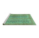 Sideview of Machine Washable Abstract Turquoise Modern Area Rugs, wshabs2877turq