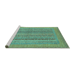 Sideview of Machine Washable Abstract Turquoise Modern Area Rugs, wshabs2878turq